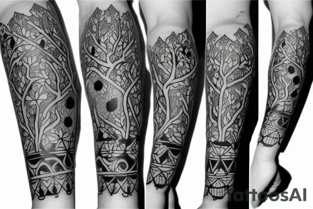 whole arm slavic tatto with Tree tattoo idea