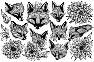 Fox sleeping in dahlias tattoo idea