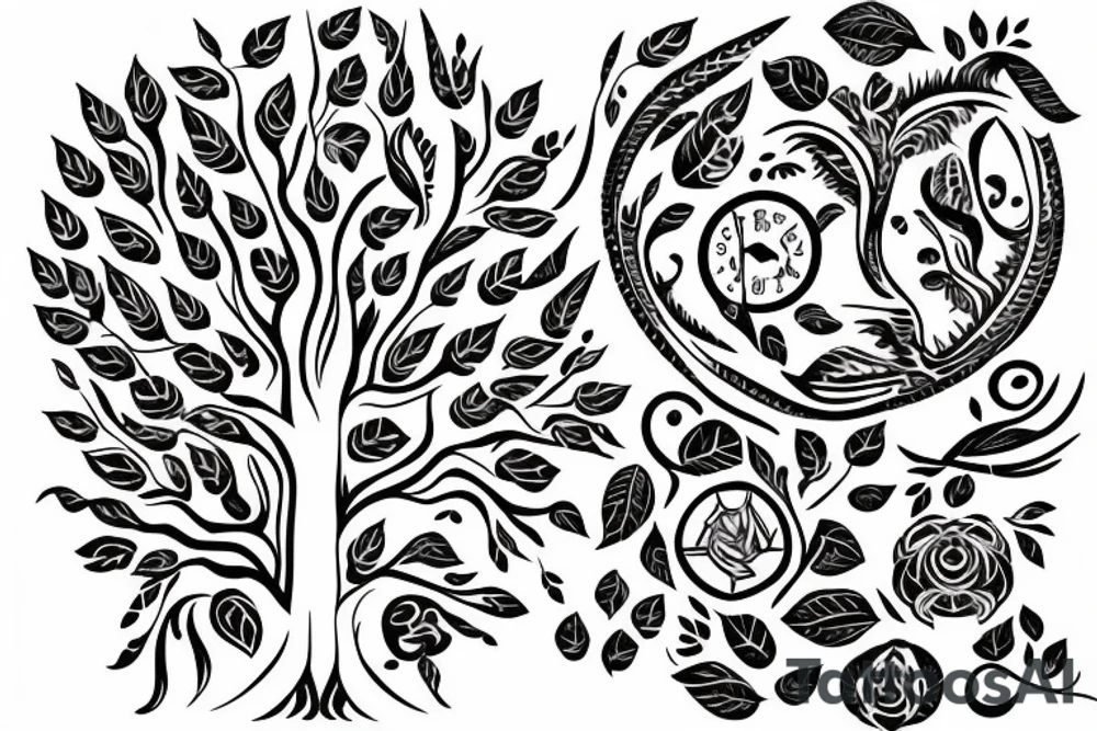 whole arm slavic tatto with Tree tattoo idea