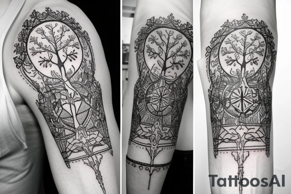 whole arm slavic tatto with Tree tattoo idea