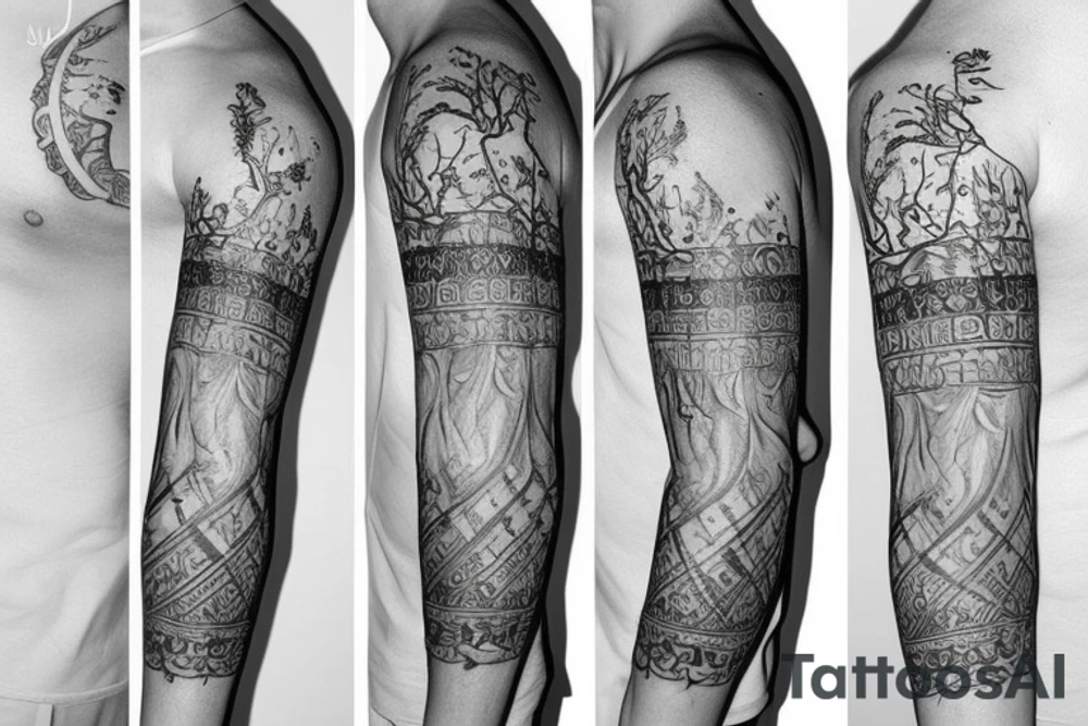 whole arm slavic tatto with Tree tattoo idea