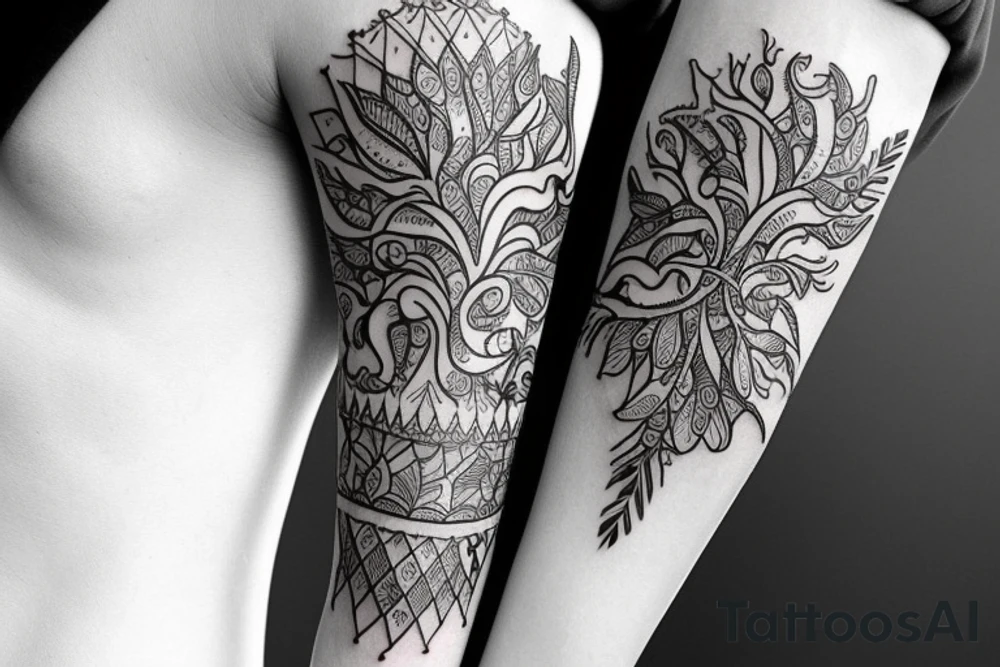 whole arm slavic tatto with Tree tattoo idea