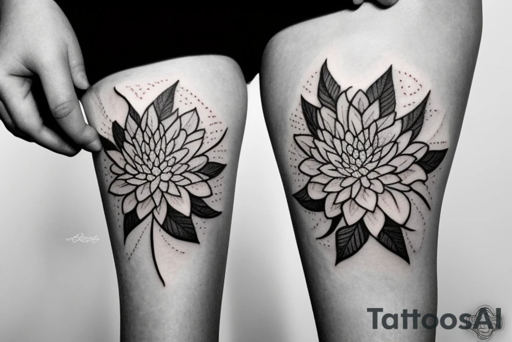 Dahlias and leaves tattoo idea