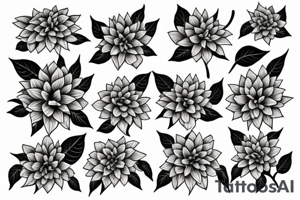 Dahlias and leaves tattoo idea
