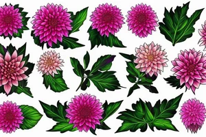 Pink Dahlias and green leaves tattoo idea