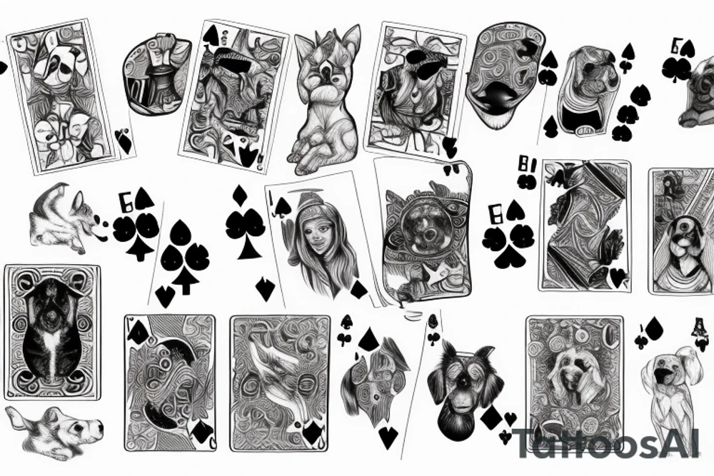 playing card with dogs tattoo idea