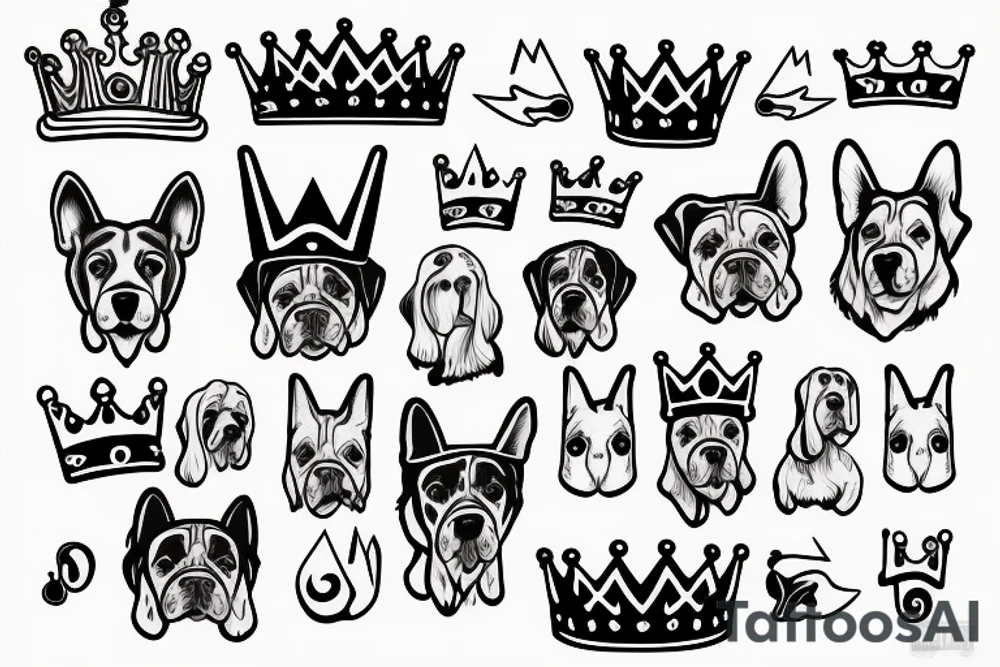 dog with crown tattoo idea