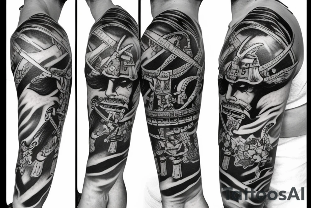 Samurai in war field tattoo idea