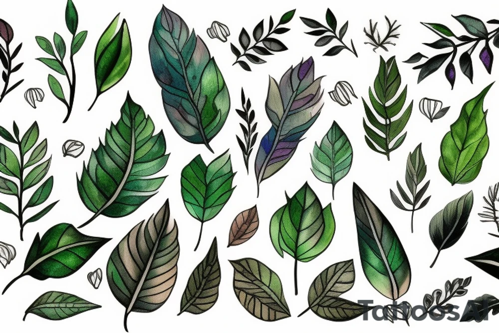 Plants and leaves tattoo idea