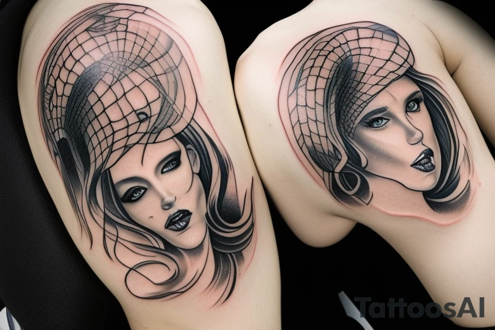 black widow on right shoulder tattoo idea