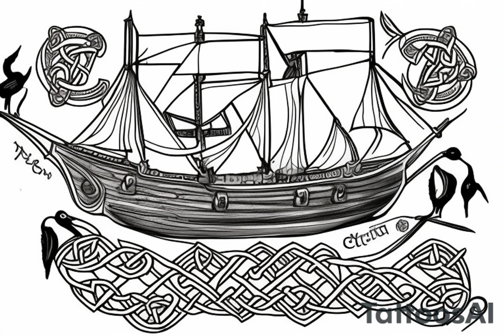 Celtic ship with raven tattoo idea