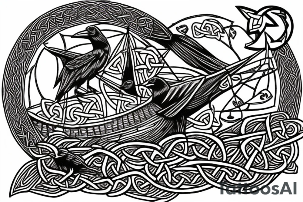 Celtic ship with raven tattoo idea