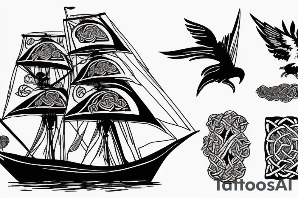 Celtic ship with 5 ravens tattoo idea