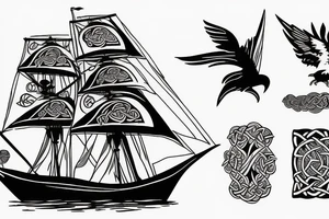 Celtic ship with 5 ravens tattoo idea