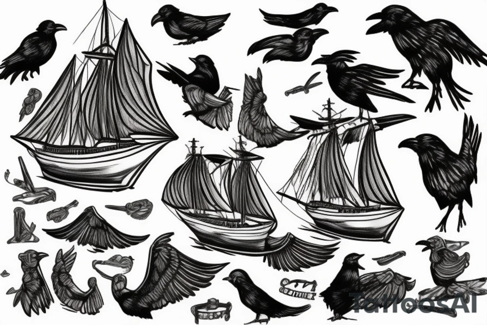 Celtic ship with 5 ravens tattoo idea