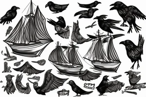 Celtic ship with 5 ravens tattoo idea