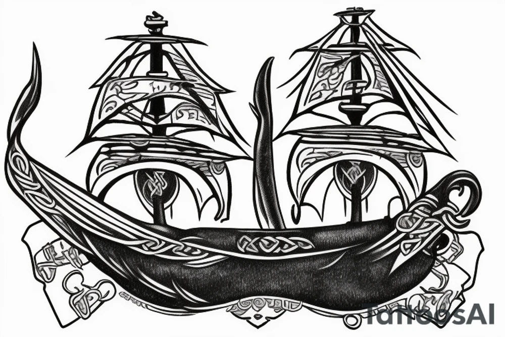 Celtic ship with 5 ravens tattoo idea