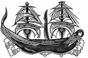 Celtic ship with 5 ravens tattoo idea