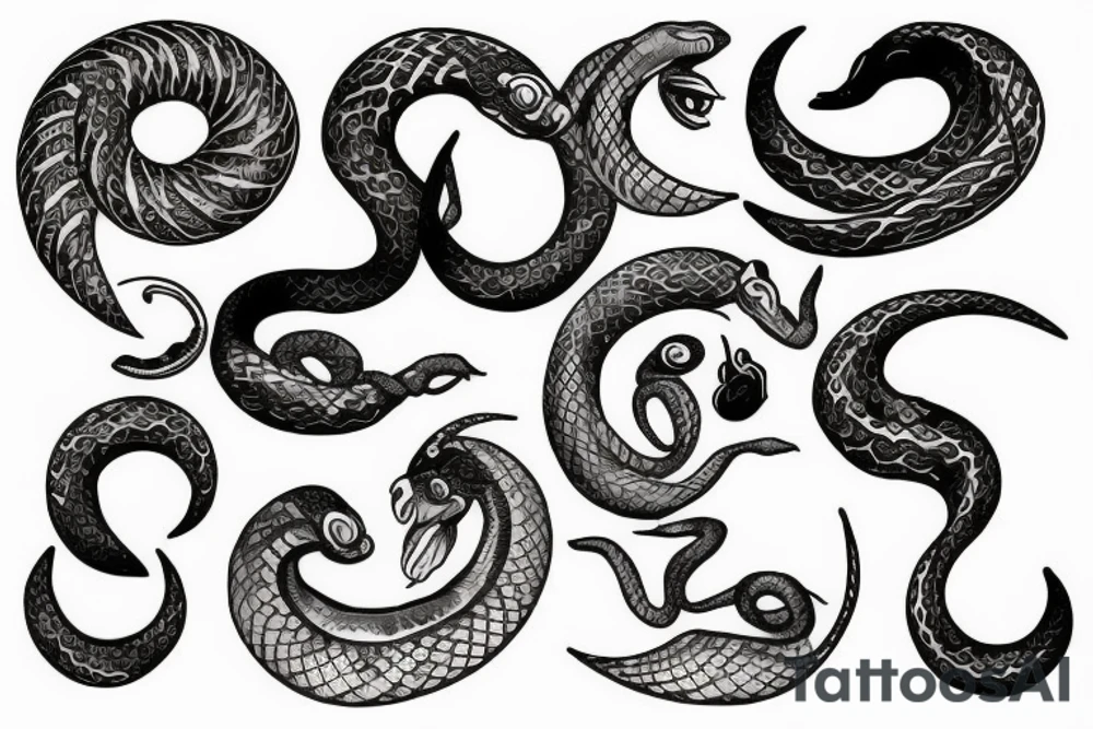 Snake with crescent moon tattoo idea