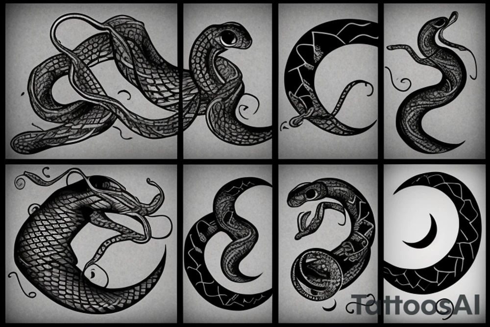 Snake with crescent moon tattoo idea