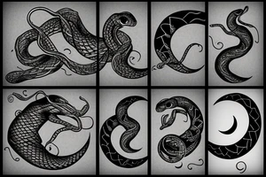 Snake with crescent moon tattoo idea