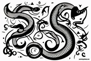 Vertical snake with forked tongue with crescent moon above the snake tattoo idea