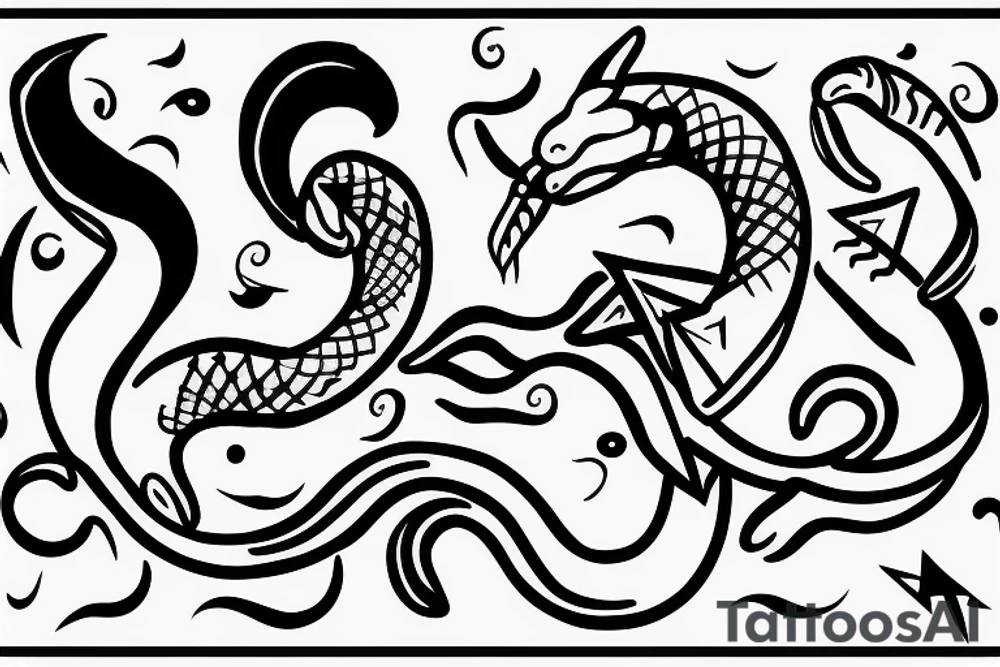 Vertical snake with forked tongue with crescent moon above the snake tattoo idea Vertical snake with forked tongue with crescent moon above the snake tattoo idea
