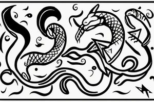 Vertical snake with forked tongue with crescent moon above the snake tattoo idea