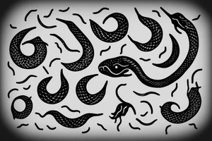 Vertical snake with forked tongue with crescent moon above the snake tattoo idea