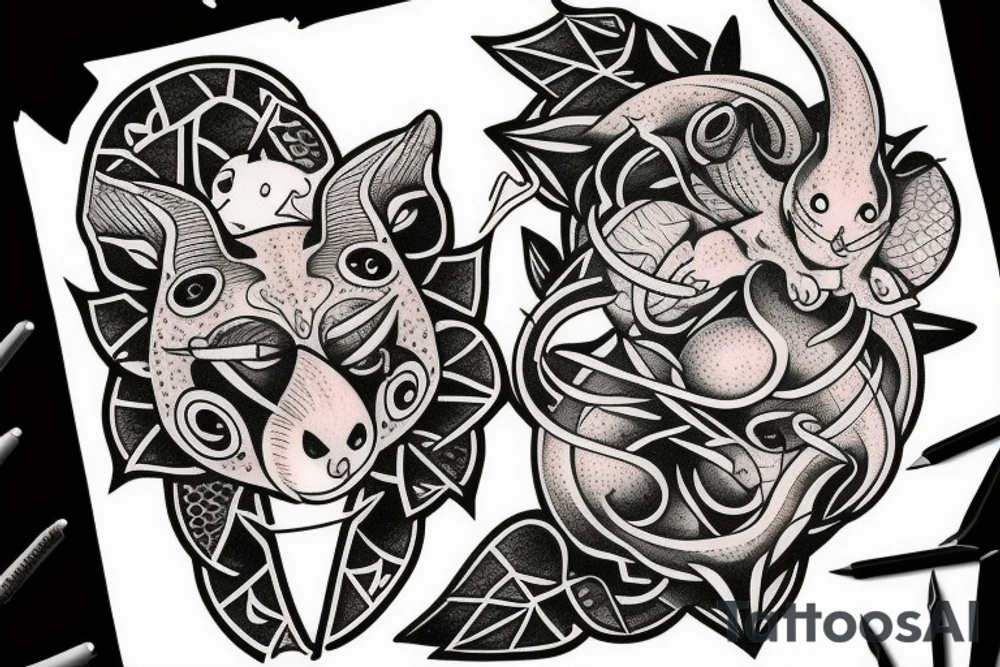 rat and bat tattoo idea
