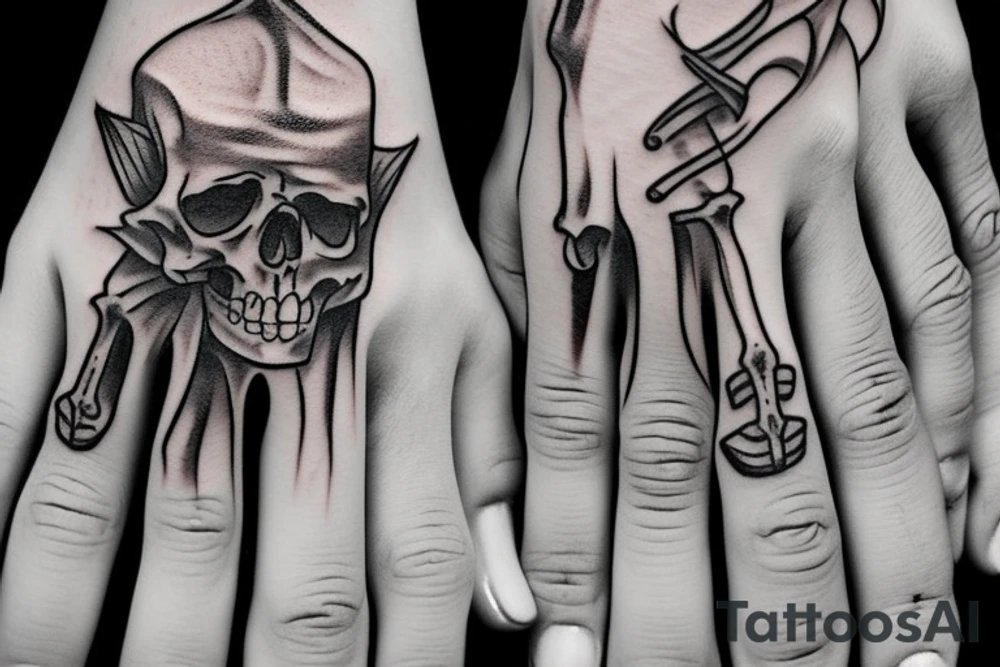 A hand touching a skeleton hand tattoo idea