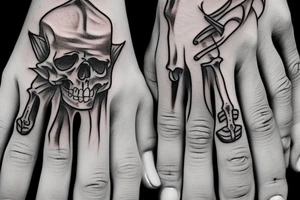 A hand touching a skeleton hand tattoo idea