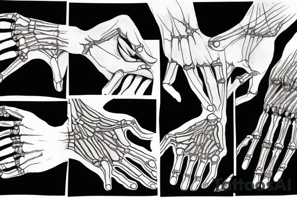 The hands of god and Adam in the creation of man painting, but they are skeletons tattoo idea
