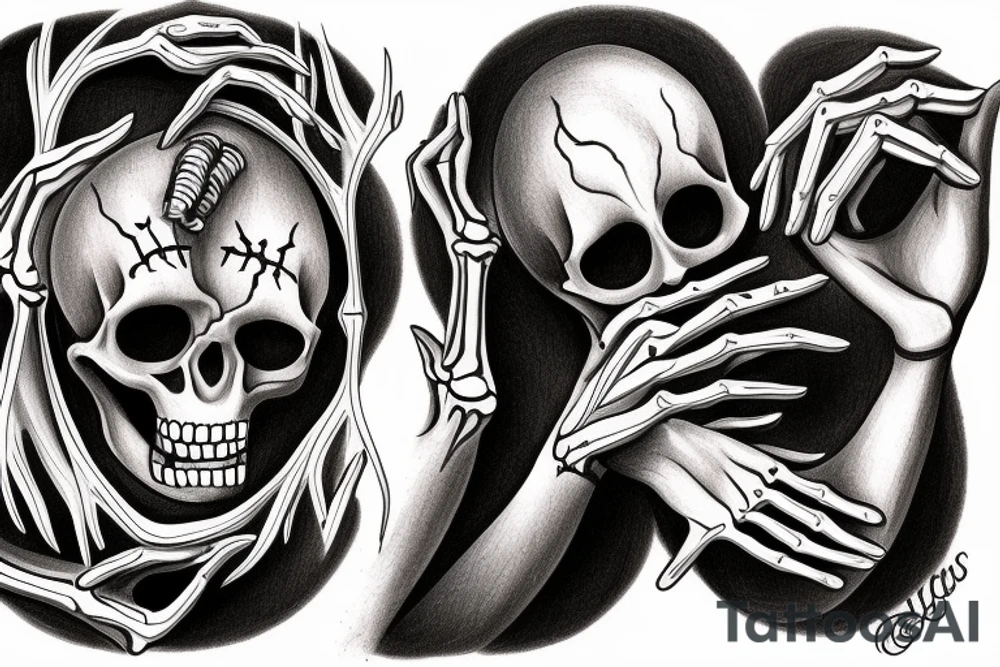 The hands of god and Adam in the creation of man painting, but they are skeletons tattoo idea