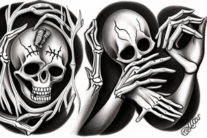 The hands of god and Adam in the creation of man painting, but they are skeletons tattoo idea