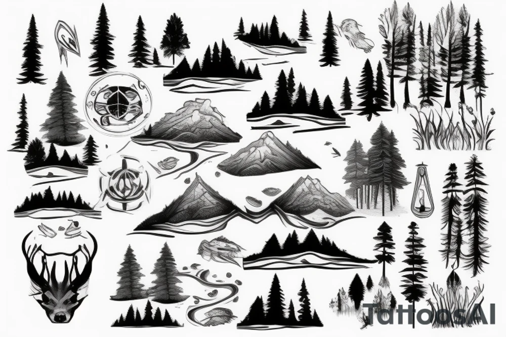 river passing through a forest tattoo idea