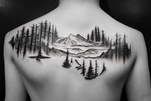 river passing through a forest tattoo idea