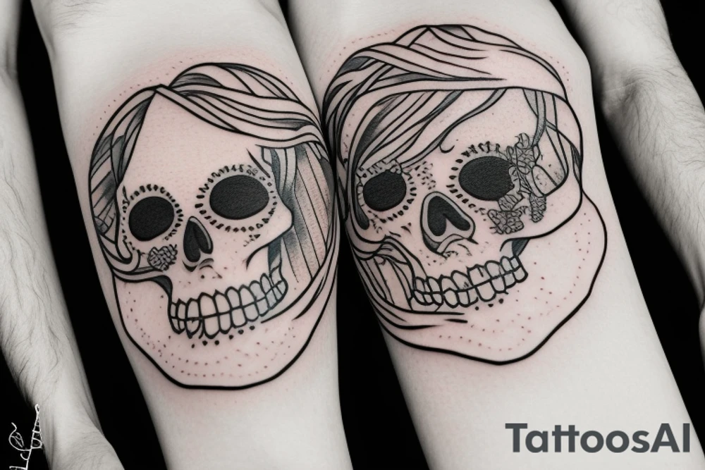 girl skeleton hugging a man tattoo idea