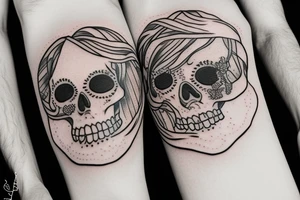 girl skeleton hugging a man tattoo idea