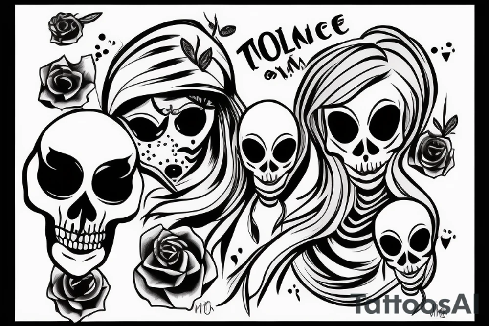 toxic girl skeleton hugging a man tattoo idea