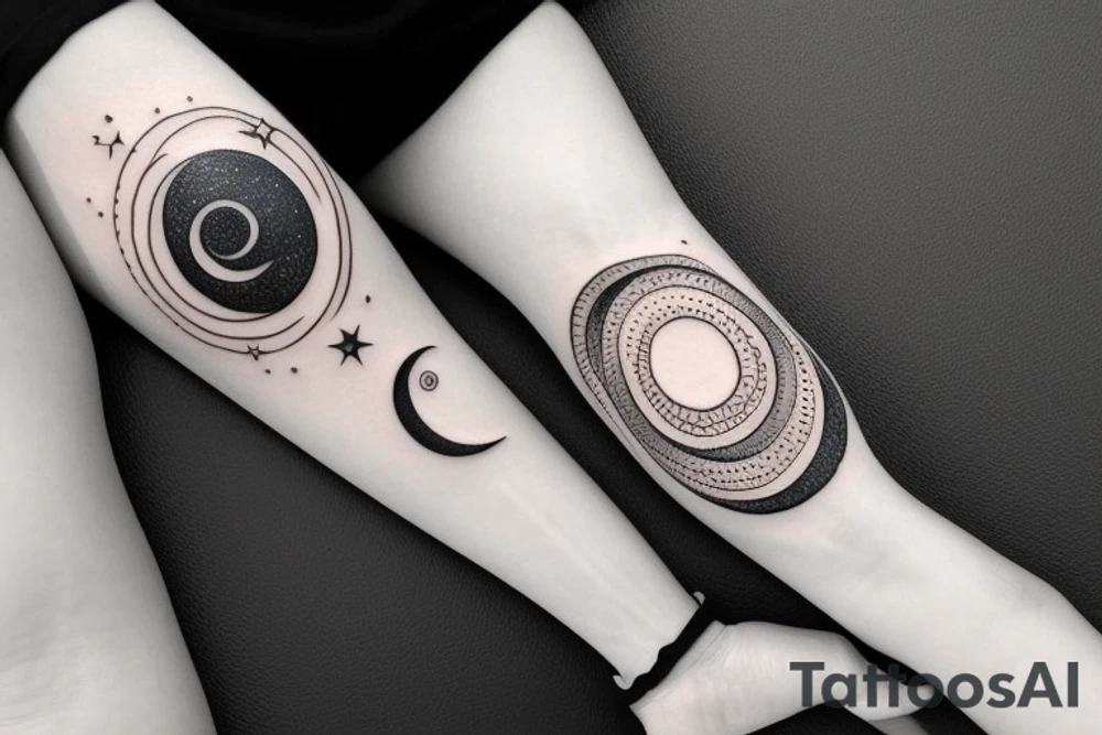 wavy star and moon tattoo idea
