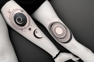 wavy star and moon tattoo idea