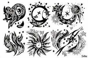 fire with moon and star tattoo idea