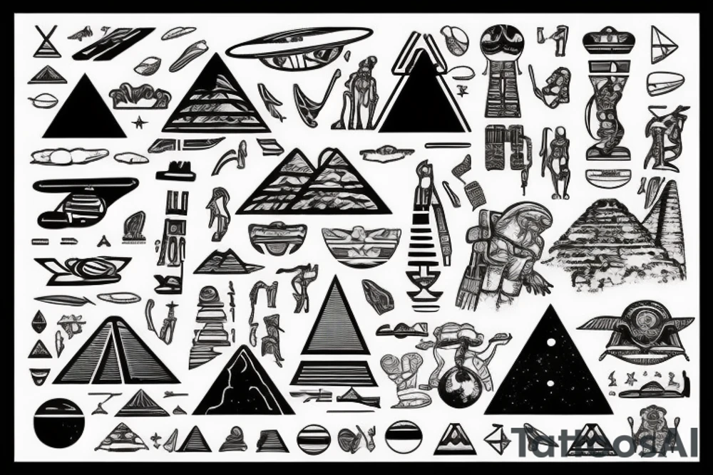 Astronaut floating over pyramids of Giza With hieroglyfs and ancient egypt artifacts under space with big ufo’s and planets from a far tattoo idea Astronaut floating over pyramids of Giza With hieroglyfs and ancient egypt artifacts under space with big ufo’s and planets from a far tattoo idea