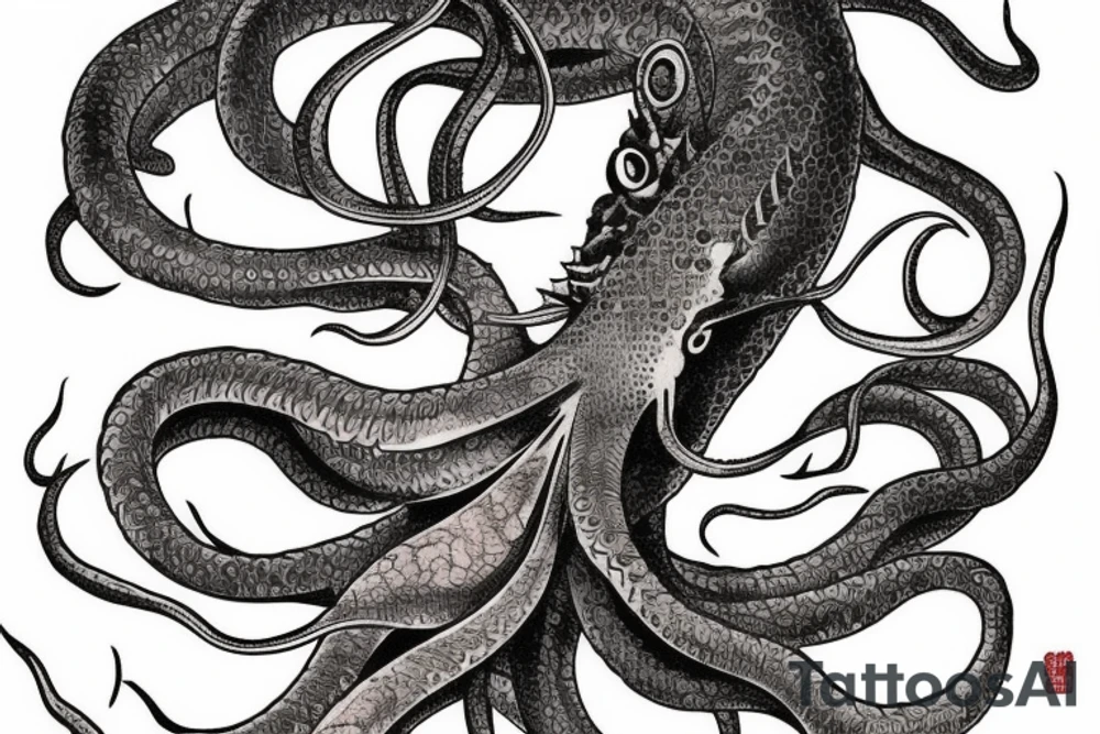Giant Squid in ocean tattoo idea