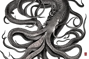Giant Squid in ocean tattoo idea