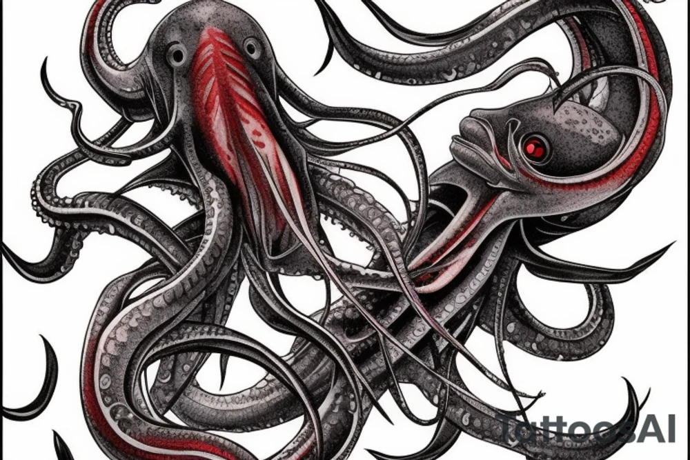 Giant Squid in ocean tattoo idea