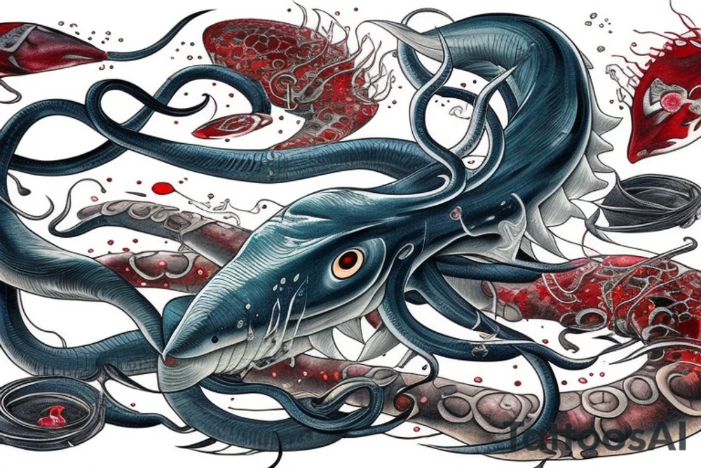 Giant Squid in ocean tattoo idea