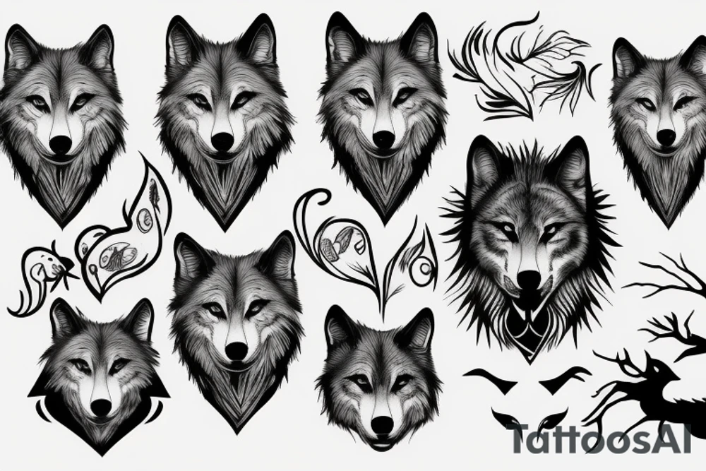 Wolf face line tattoo idea