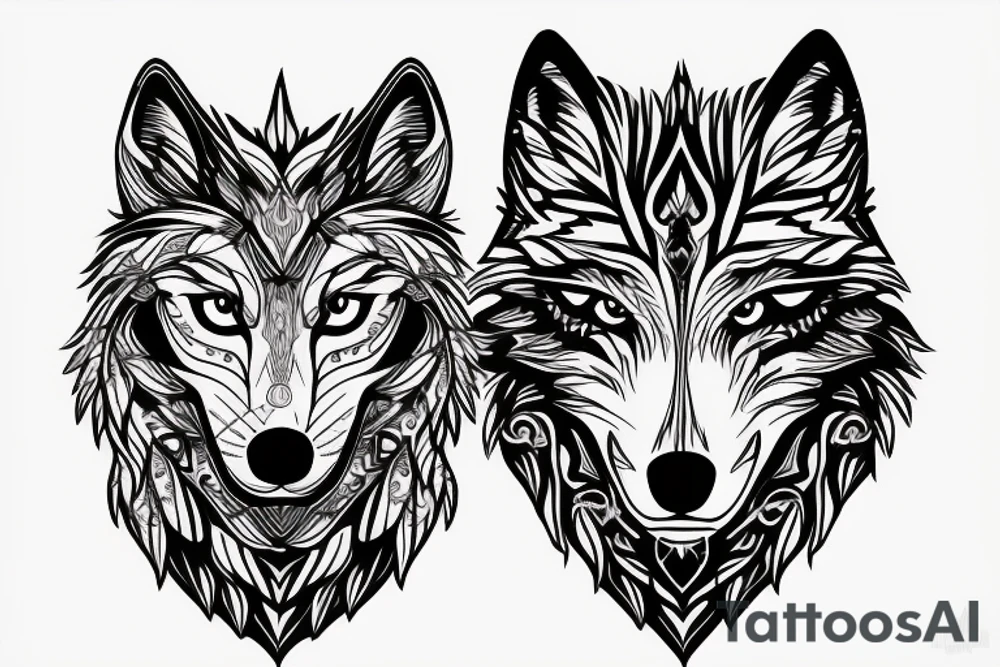 Wolf face line tattoo idea